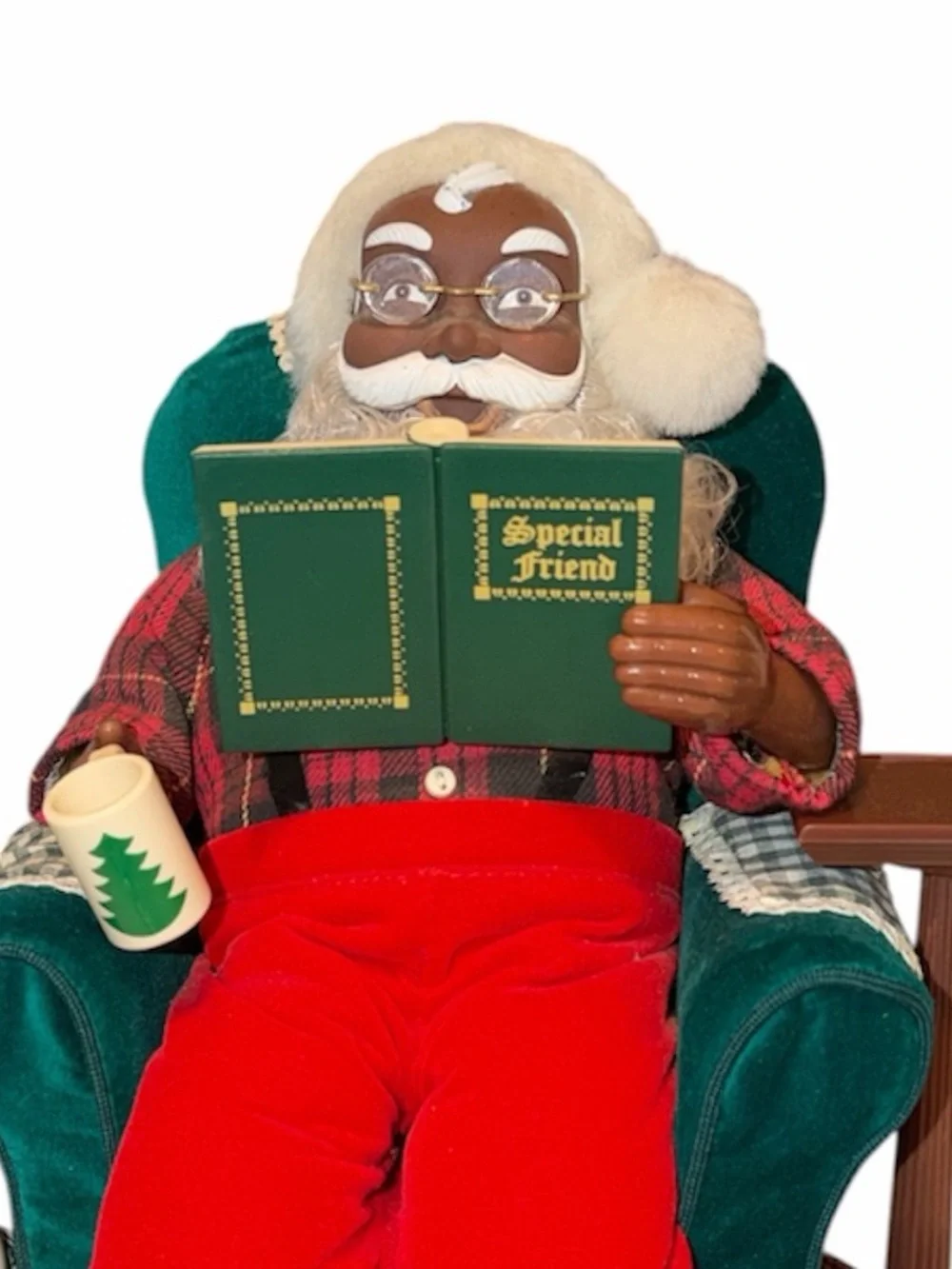 Vintage Avon 1999 Animated Read Me A Story Sitting African American Santa Doll